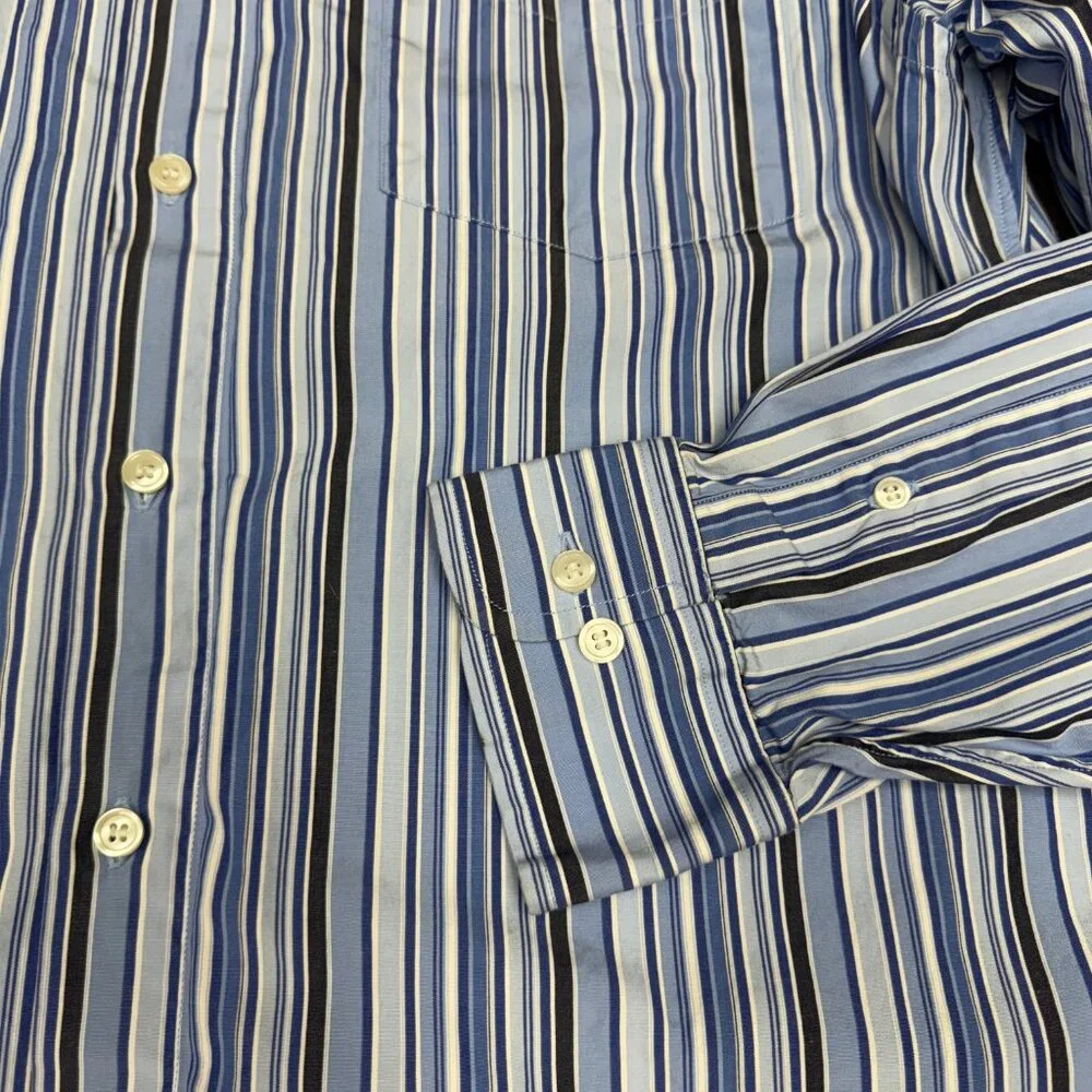 EUC Men's J.‎ CREW Cotton Striped Dress Shirt Blue | Size L (16-16.5)